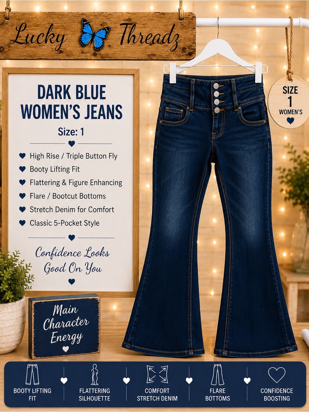 BAMBOO Dark Blue High-Rise Flare Jeans booty lifting / enchanting cut - size 1